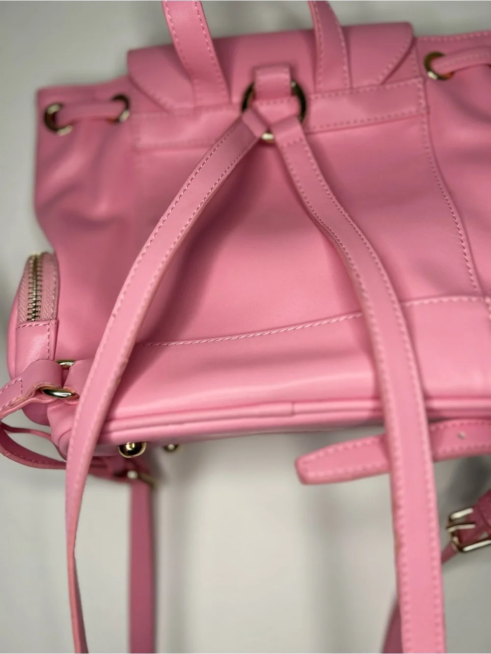 Monnalisa Pink Girls Mini Backpack with Front Bow and Gold Hardware